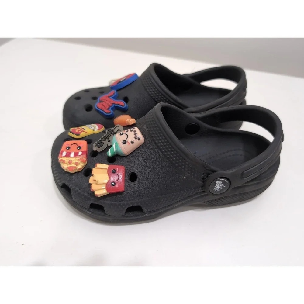 Crocs Iconic Comfort Shoes Boys Size 12C Black Slip On With Jibbits